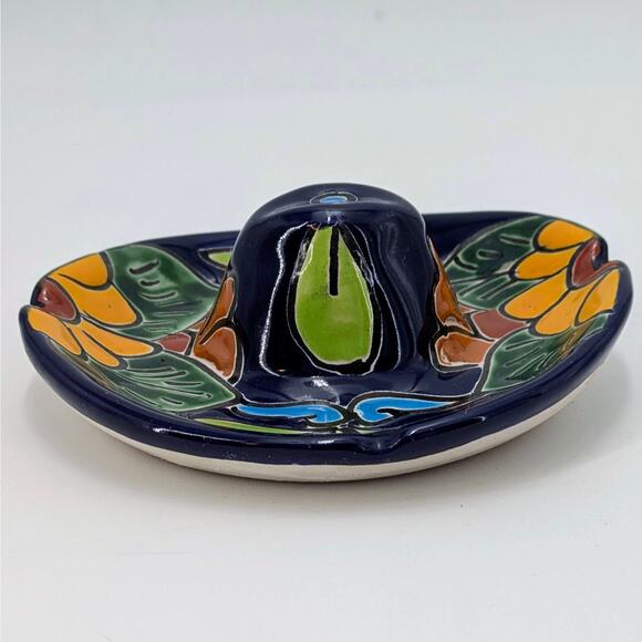 Mexican Sombrero Ashtray Ceramic Hand-Painted Folk Art Talavera Style Hat - Picture 6 of 9